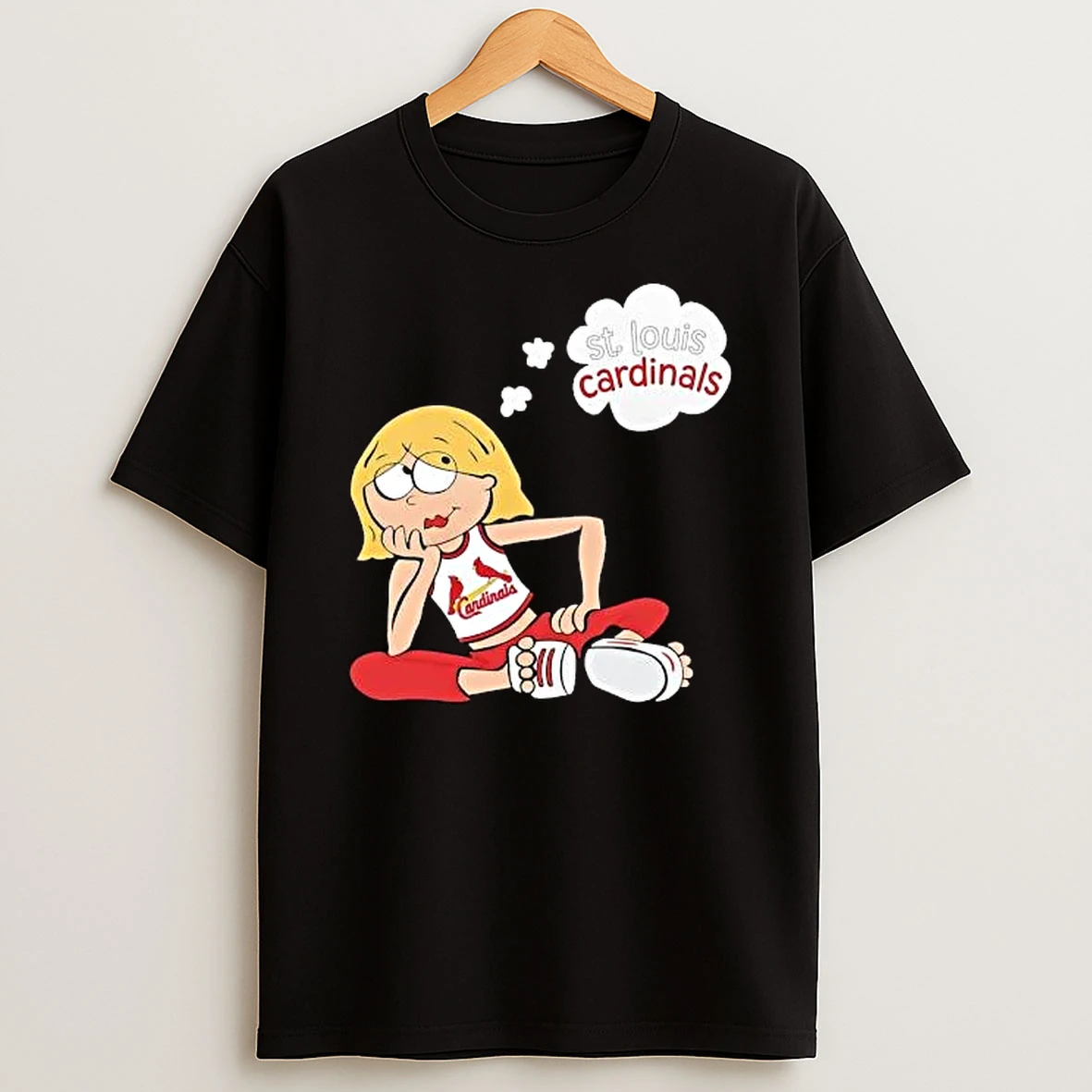 Officials St Louis Cardinals Mlb Blonde Girl Sitting Thought Bubble Cartoon T Shirt Sweatshirt