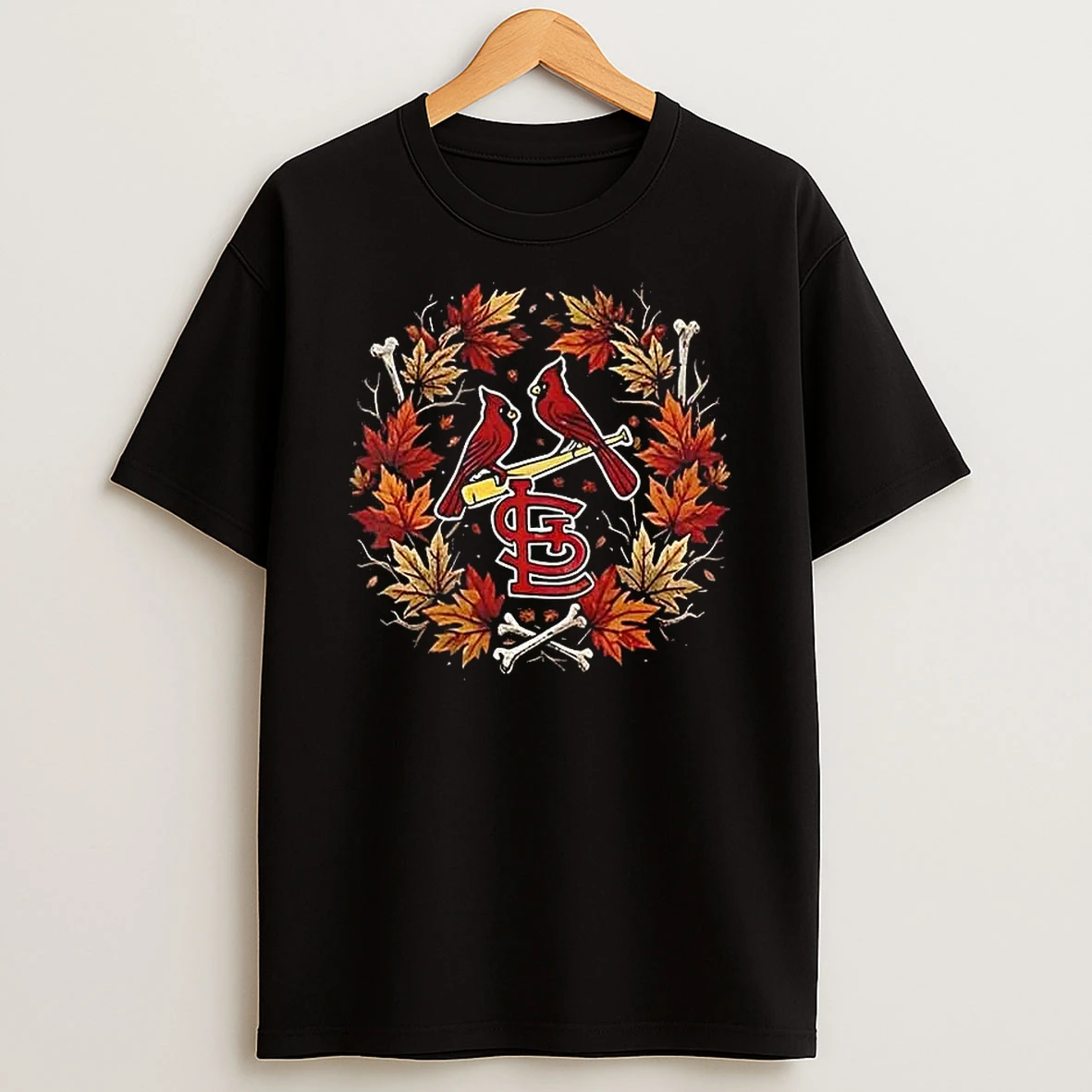 Officials St Louis Cardinals Maple Leaves Skull Crossed Bats Baseballs Halloween Black Mens Premium T Shirt Sweatshirt Hoodie