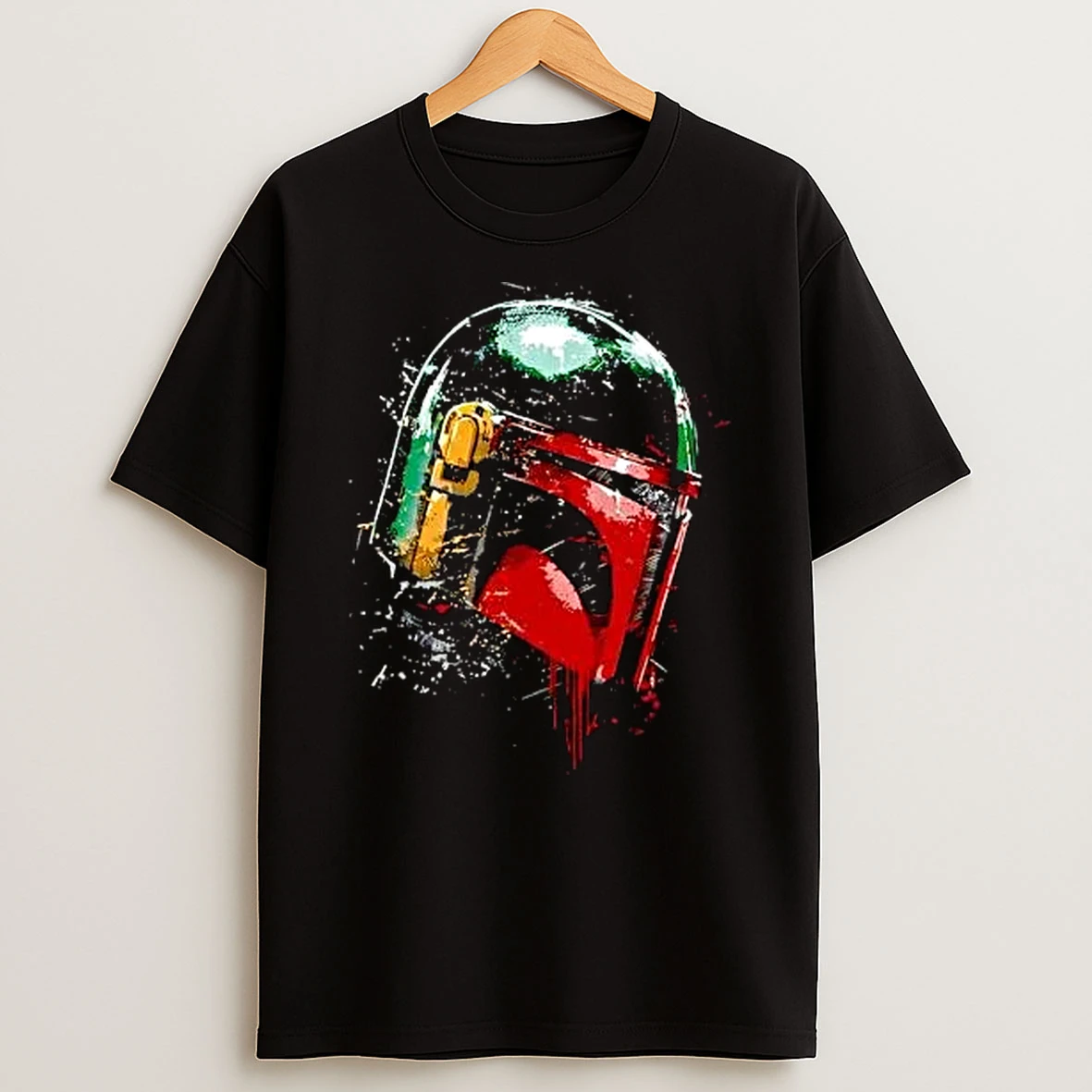 Officials Star Wars Boba Fett Helmet Distressed Paint Splatter Drip T Shirt Sweatshirt
