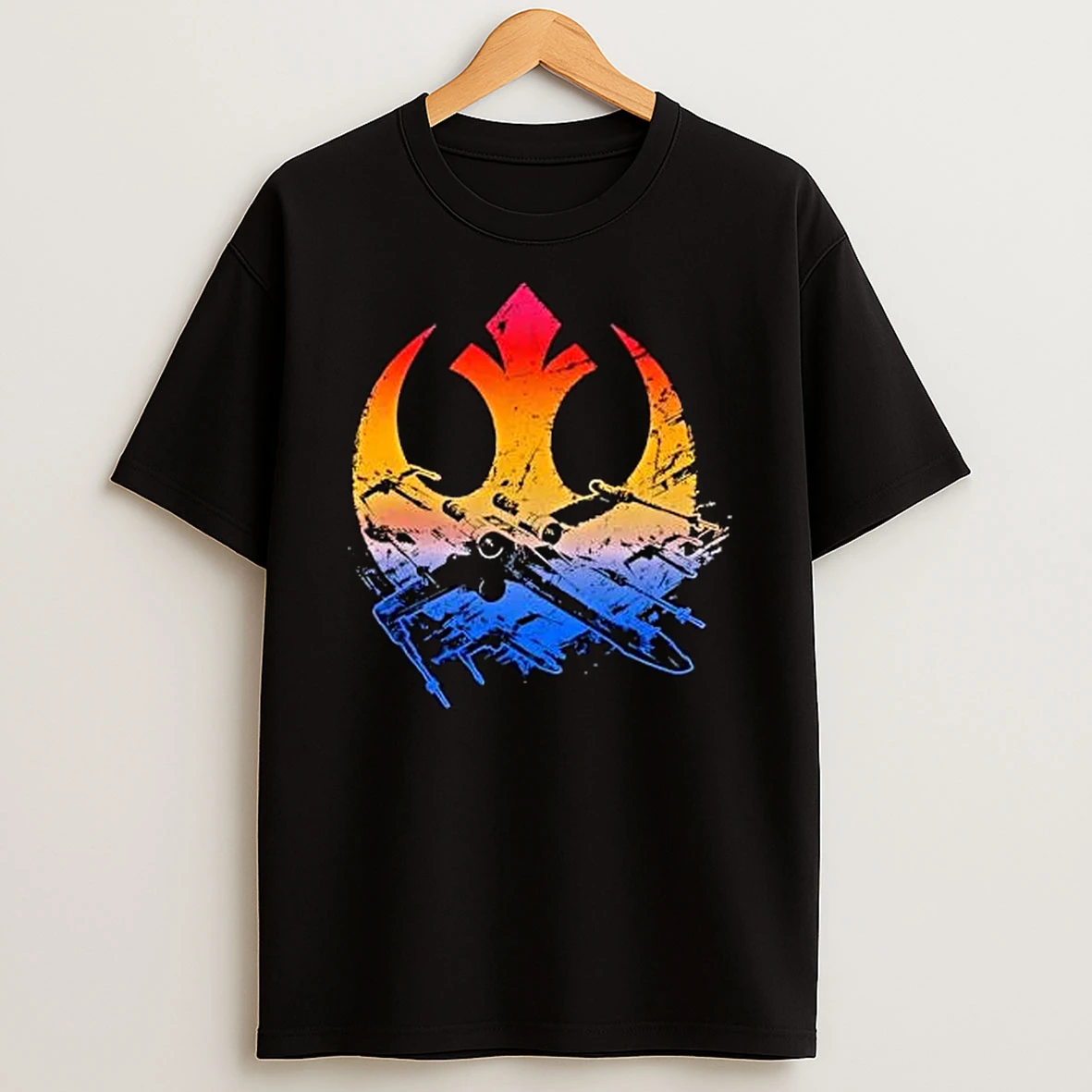 Officials Star Wars Rebel Alliance Distressed Insignia Flying X Wing Starfighters Sunset Gradient T Shirt Sweatshirt