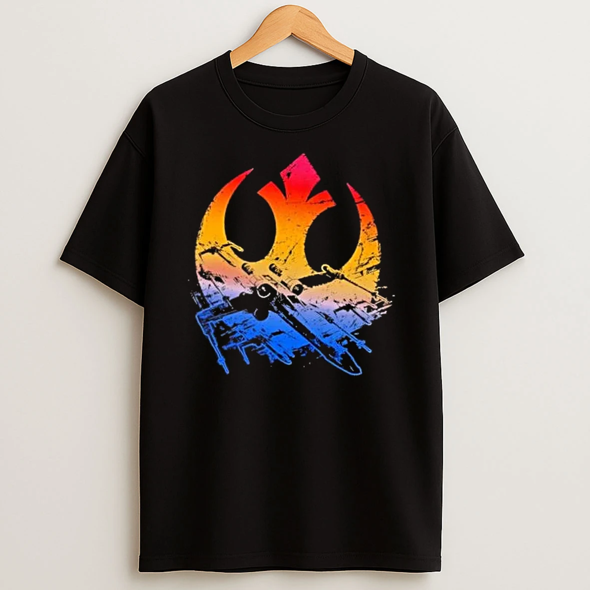 Officials Star Wars Rebel Alliance Distressed Insignia Flying X Wing Starfighters Sunset Gradient Mens T Shirt Sweatshirt