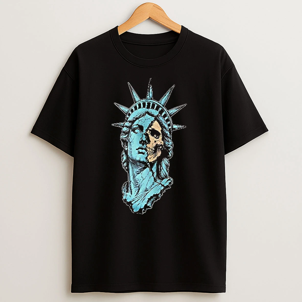 Officials Statue Of Liberty Cracked Head Exposing Half Skull Line Art Men T Shirt Sweatshirt
