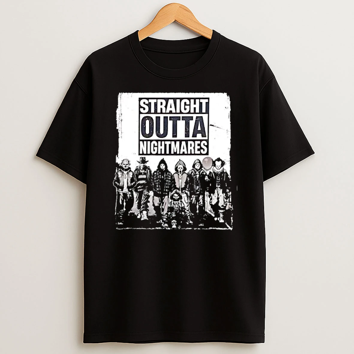 Officials Straight Outta Nightmares Horror Movie Monsters Walking Streetwear Monochromatic Premium T Shirt Sweatshirt Hoodie