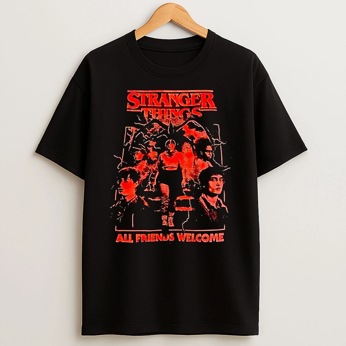 Officials Stranger Things All Friends Welcome Mind Flayer Silhouette Characters Red Contrast T Shirt Sweatshirt