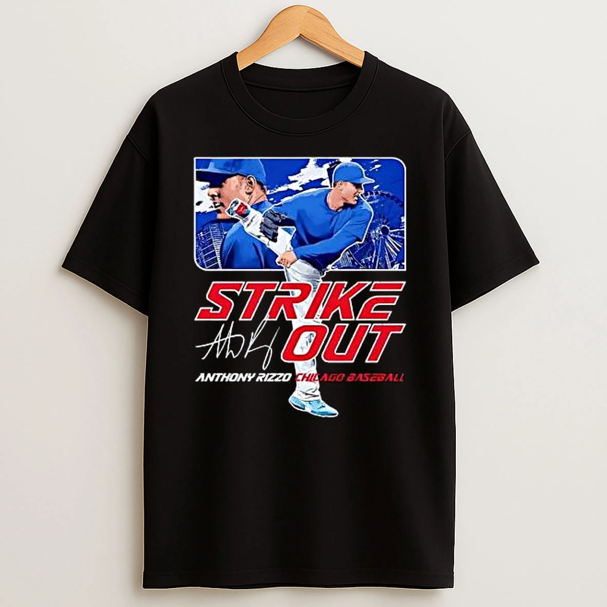 Officials Strike Out Chicago Baseball Anthony Rizzo Pitcher Graphic Ferris Wheel Skyline T Shirt Sweatshirt