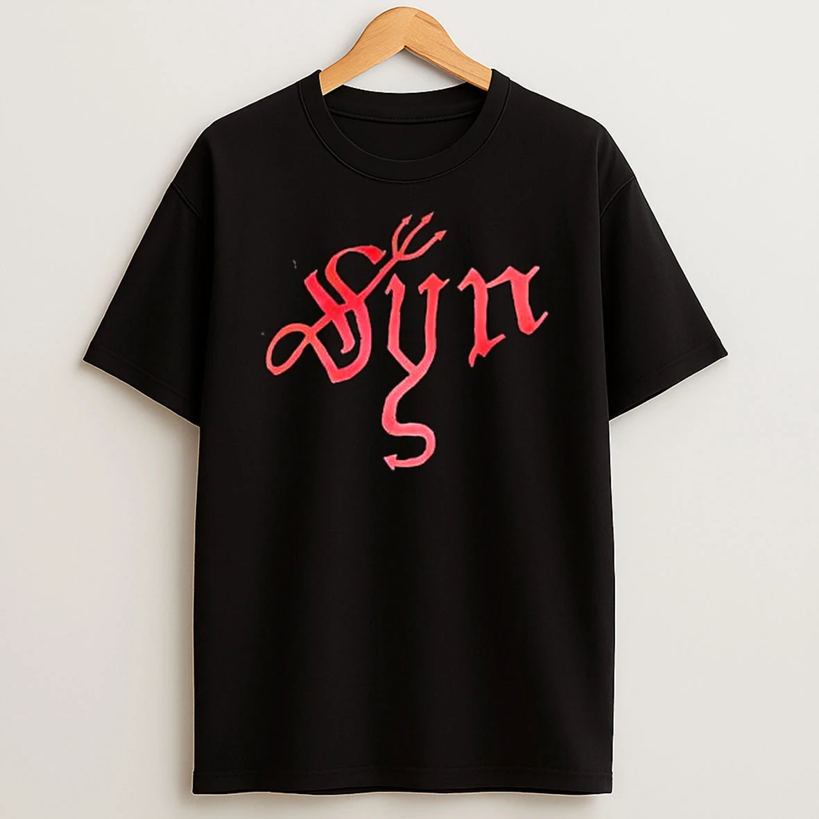Officials Syn Red Gothic Script Devil Pitchfork Arrow Tail Calligraphy T Shirt Sweatshirt