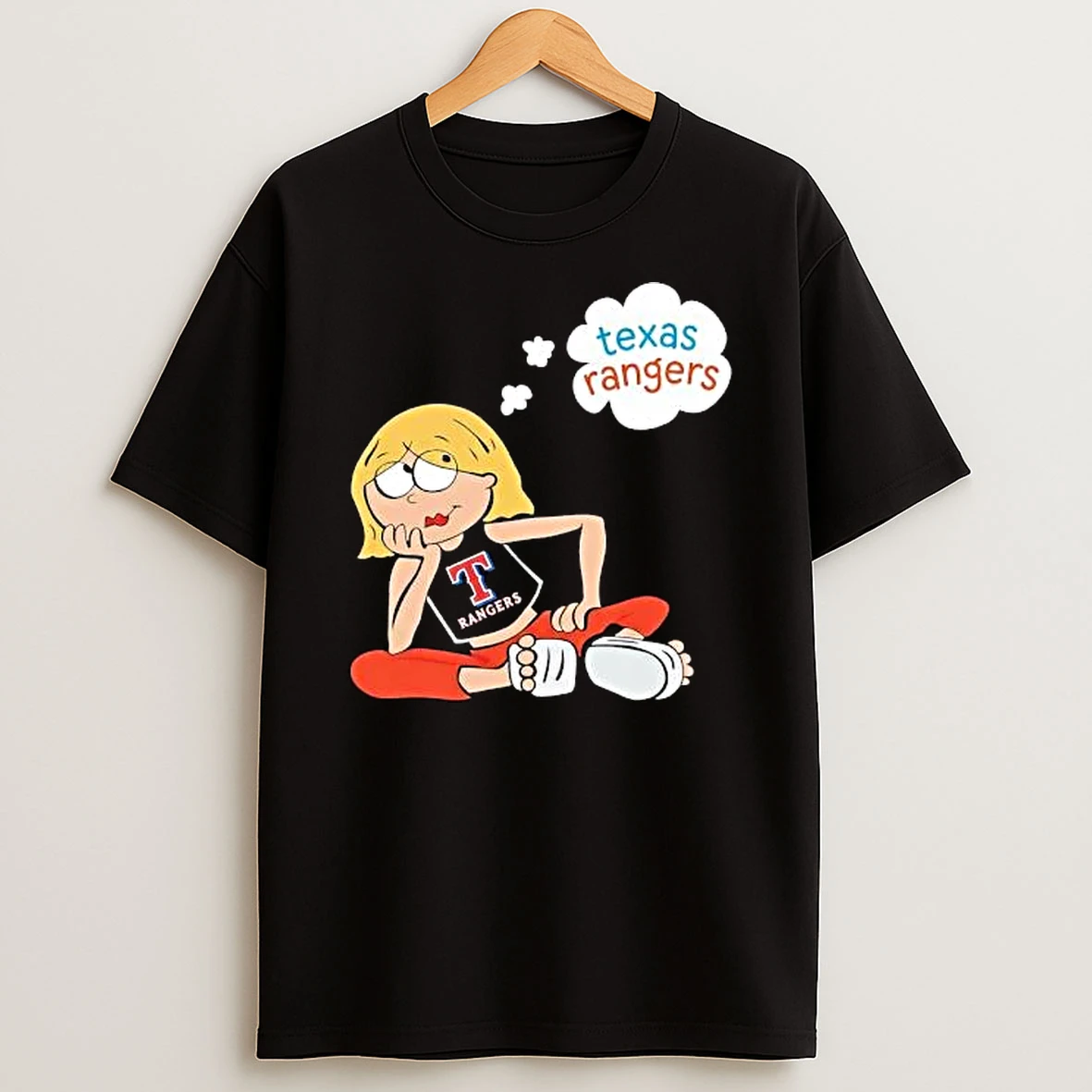 Officials Texas Rangers Mlb Cartoon Blonde Girl Sitting Daydreaming T Shirt Sweatshirt