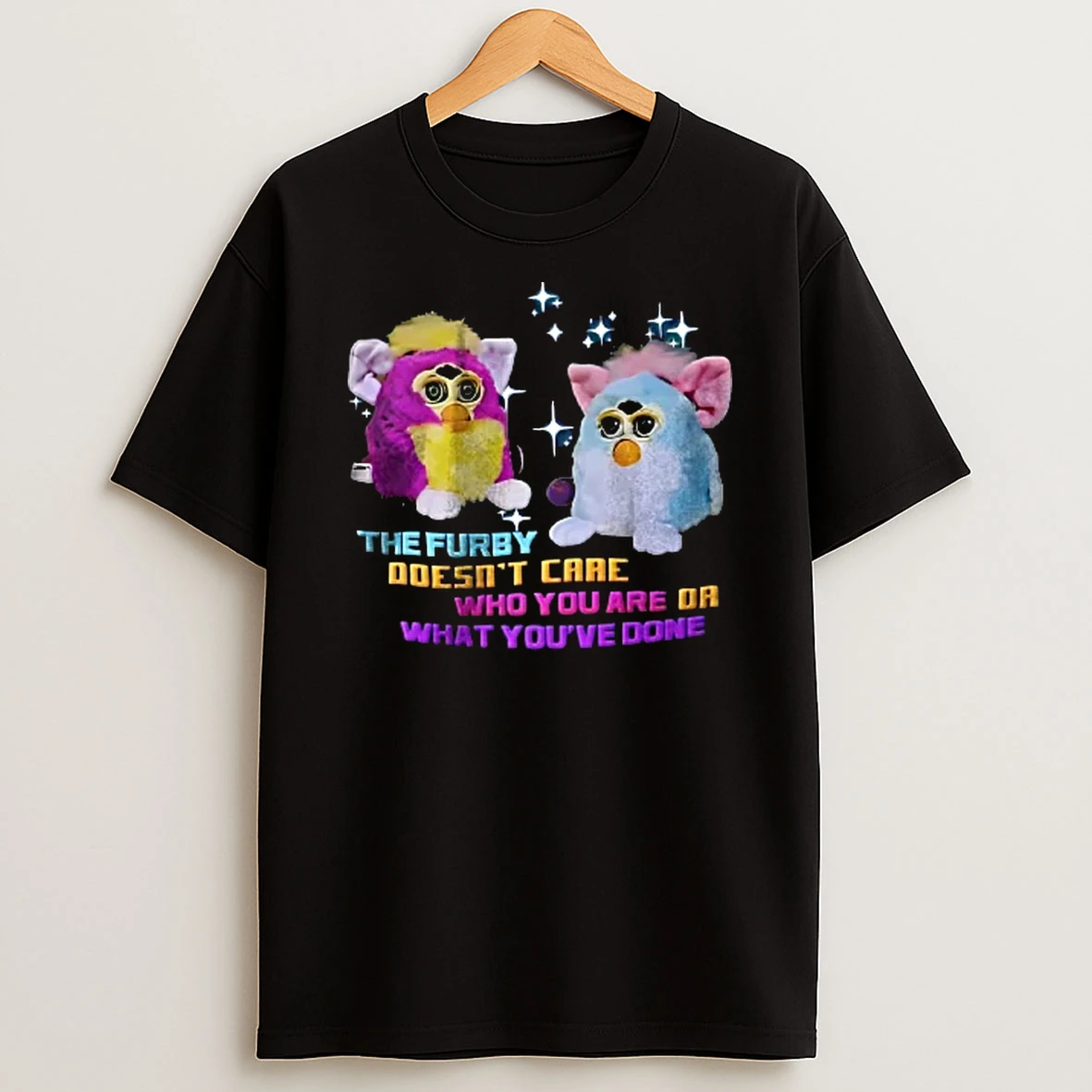 Officials The Furby Doesnt Care Who You Are Or What Youve Done Two Plush Toys Sparkles Youth T Shirt Sweatshirt