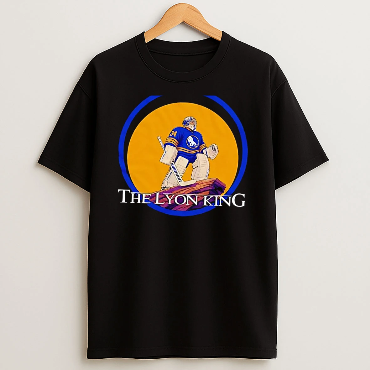 Officials The Lyon King Buffalo Sabres Hockey Goalie 34 Lion Logo Black T Shirt Sweatshirt