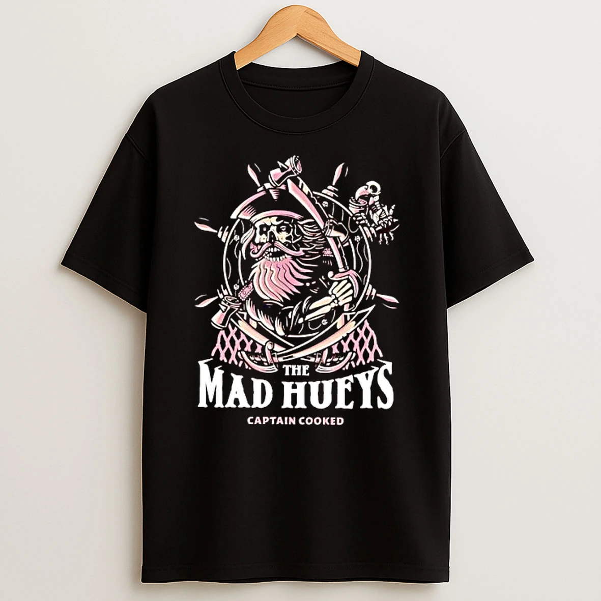 Officials The Mad Hueys Captain Cooked Bearded Pirate Skull Ship Wheel Cutlasses T Shirt Sweatshirt