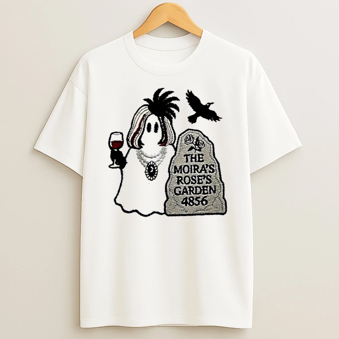 Officials The Moiras Roses Garden 4856 Ghost Wig Wine Glass Tombstone Crow Cartoon White Womens T Shirt Sweatshirt