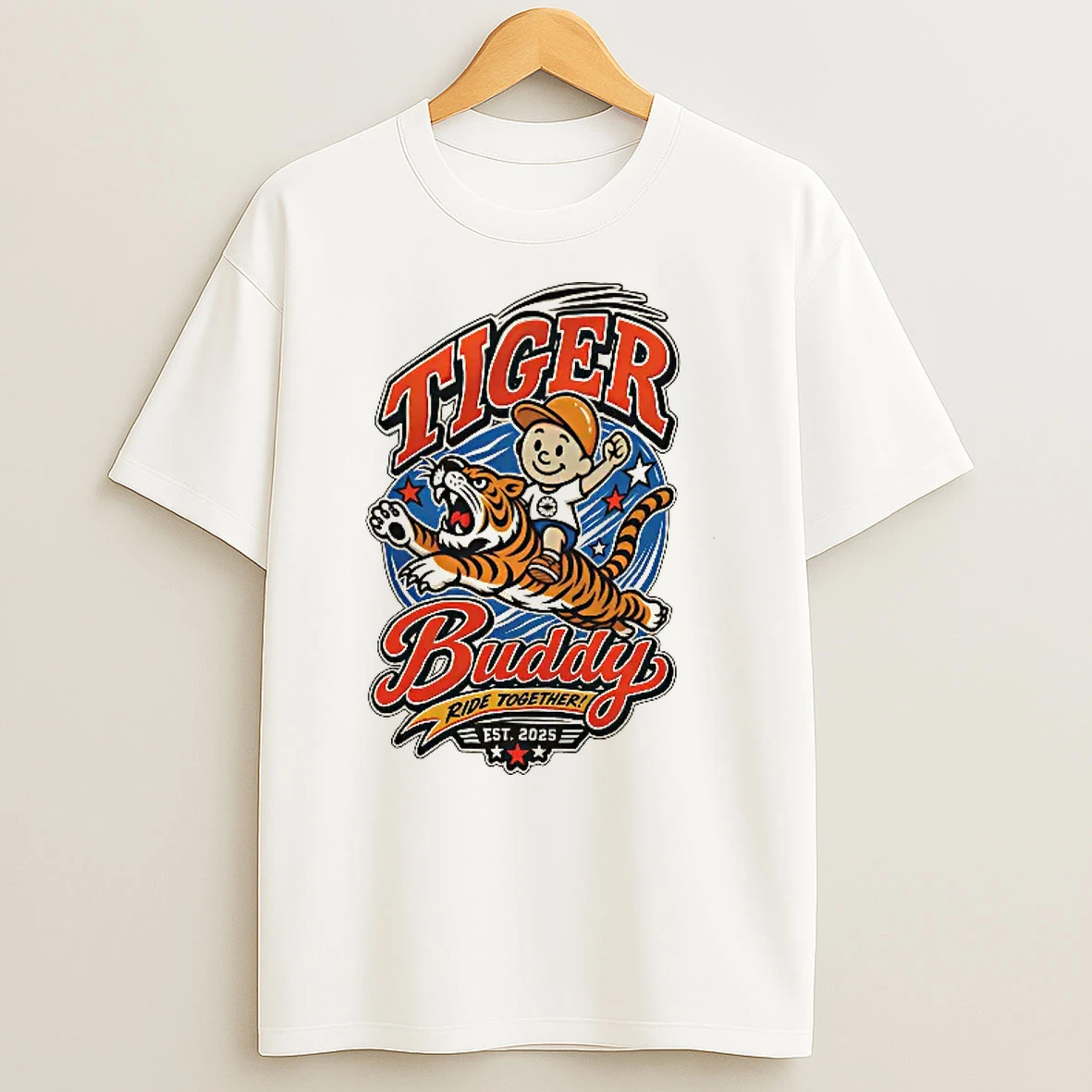 Officials Tiger Buddy Ride Together Est 2025 Boy Riding Tiger T Shirt Sweatshirt