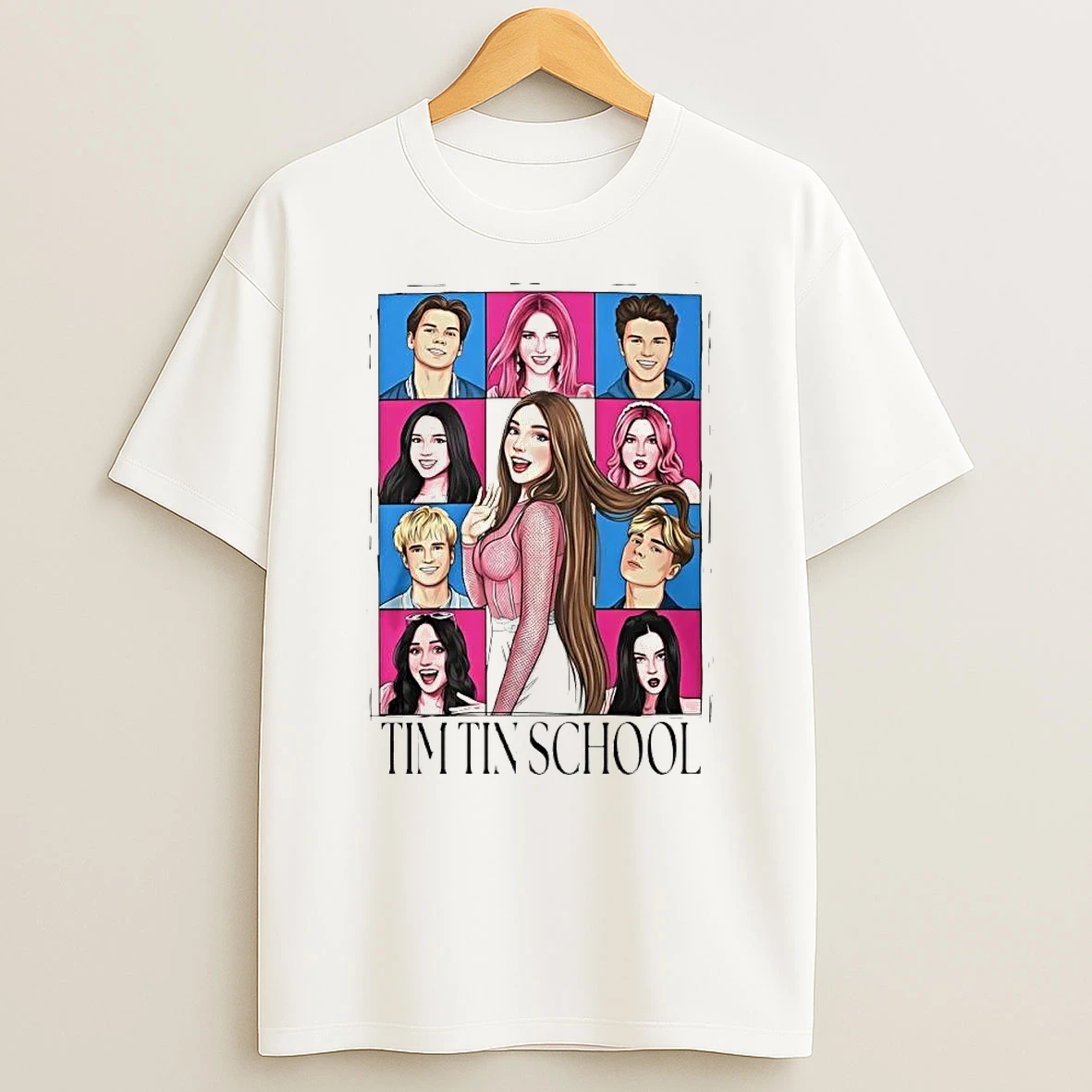 Officials Tim Tin School Cartoon Grid Character Portraits Long Haired Girl T Shirt Sweatshirt