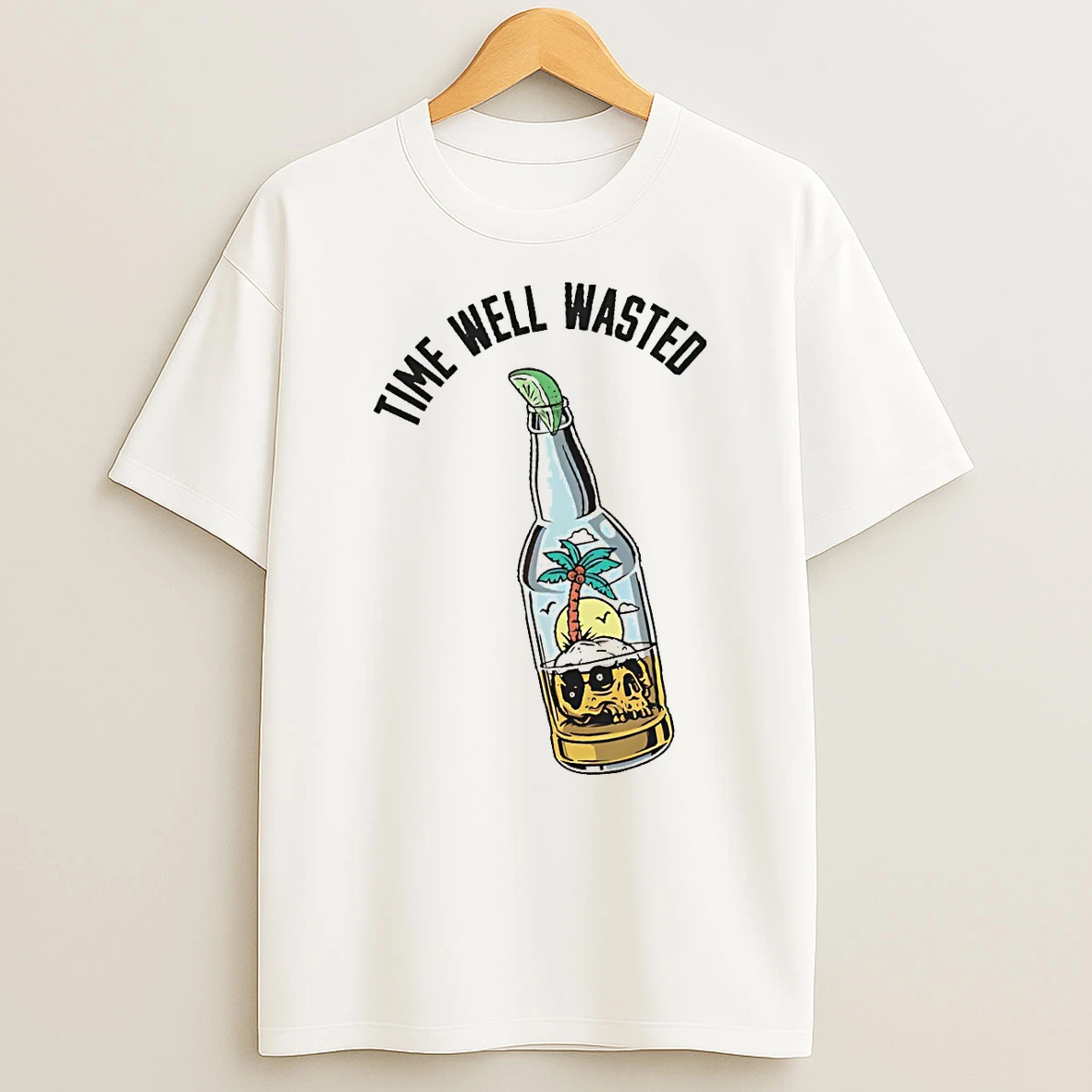 Officials Time Well Wasted Beer Bottle With Tropical Island Skull And Lime Slice T Shirt Sweatshirt