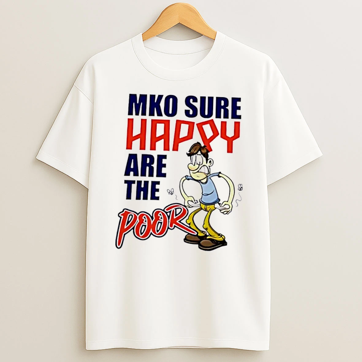 Officials Top Mko Sure Happy Are The Poor Cartoon Man White Womens T Shirt Sweatshirt