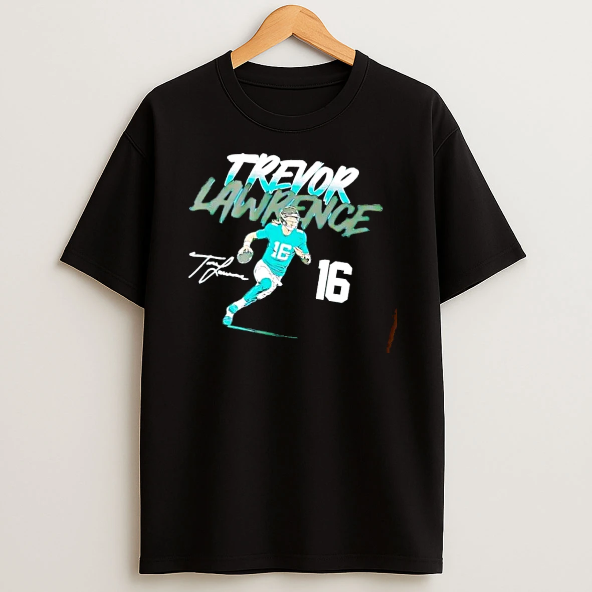 Officials Trevor Lawrence 16 Signature Cartoon Quarterback Running With Football Mens Premium T Shirt Sweatshirt Hoodie