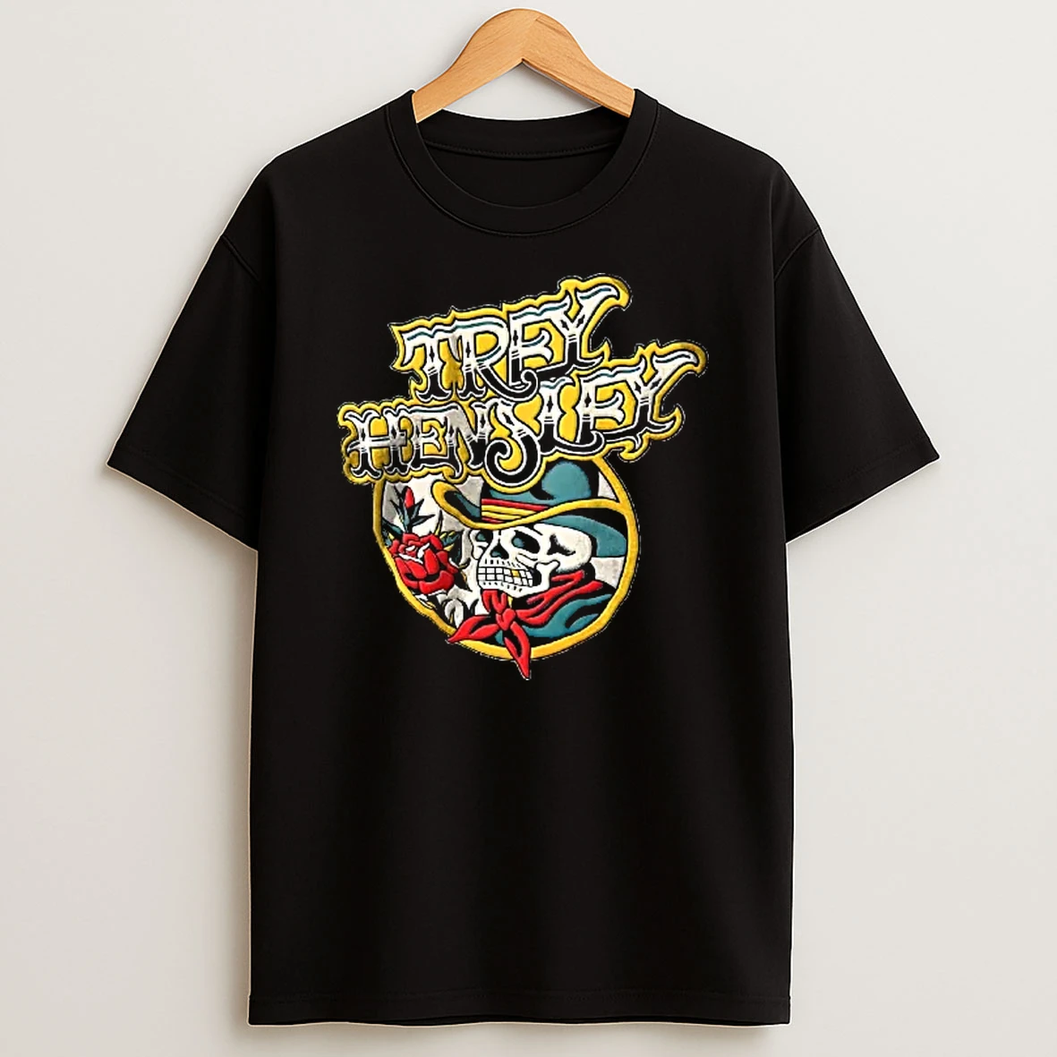 Officials Trey Hensley Traditional Tattoo Skeleton Cowboy Red Rose Youth T Shirt Sweatshirt