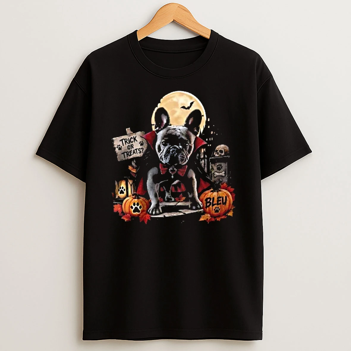 Officials Trick Or Treats Bleu French Bulldog Vampire Cape Moon Pumpkins Youth T Shirt Sweatshirt