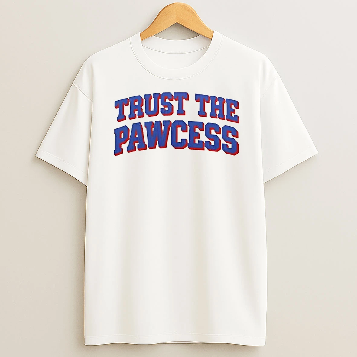 Officials Trust The Pawcess Blue Red Arched 3d Wood Grain Text Typography T Shirt Sweatshirt