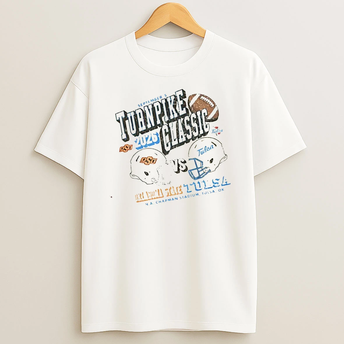 Officials Tulsa Golden Hurricane Vs Oklahoma State Cowboys Turnpike Classic Helmet T Shirt Sweatshirt