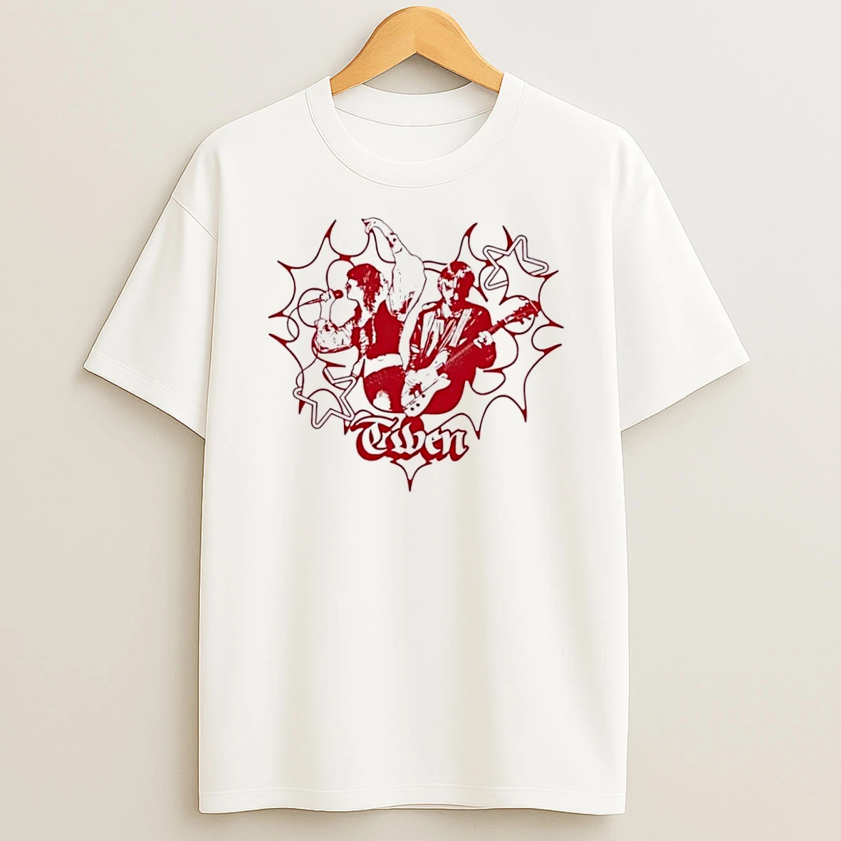 Officials Twen Red High Contrast Singer Guitarist Stars Heart Outline White Womens T Shirt Sweatshirt