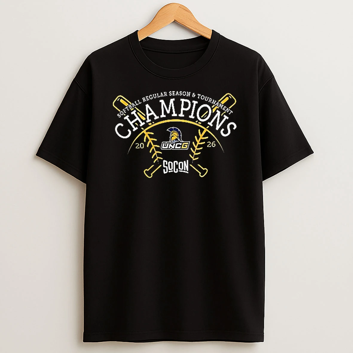 Officials Uncg Spartans Ncaa Softball Regular Season And Tournament Champions Socon 2026 Crossed Yellow Bats Mascot Youth T Shirt Sweatshirt