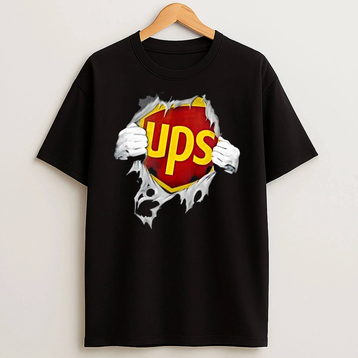 Officials Ups Logo Hands Pulling Open Torn Gray Garment Revealing Superhero Shield Mens Premium T Shirt Sweatshirt Hoodie