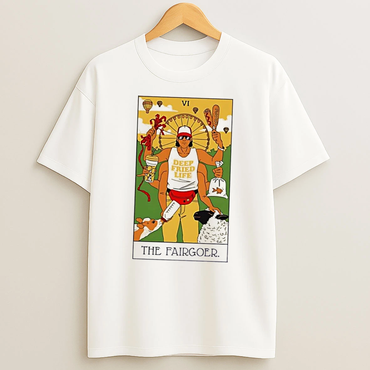 Officials Vi Deep Fried Life The Fairgoer Six Armed Man Carnival Tarot Card Cartoon White Womens T Shirt Sweatshirt