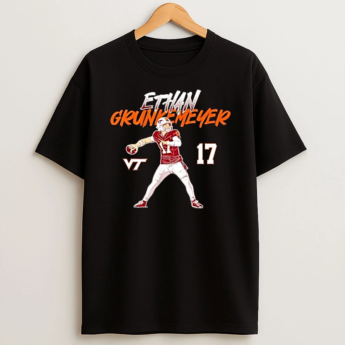 Officials Virginia Tech Hokies Ncaa Ethan Grunkemeyer 17 Quarterback Passing Football Illustration Premium T Shirt Sweatshirt Hoodie