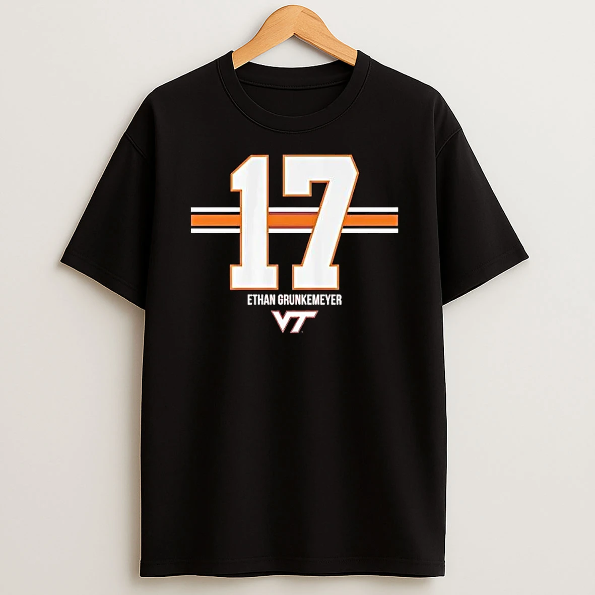 Officials Virginia Tech Hokies Ncaa Ethan Grunkemeyer Number 17 Horizontal Stripes Premium T Shirt Sweatshirt Hoodie