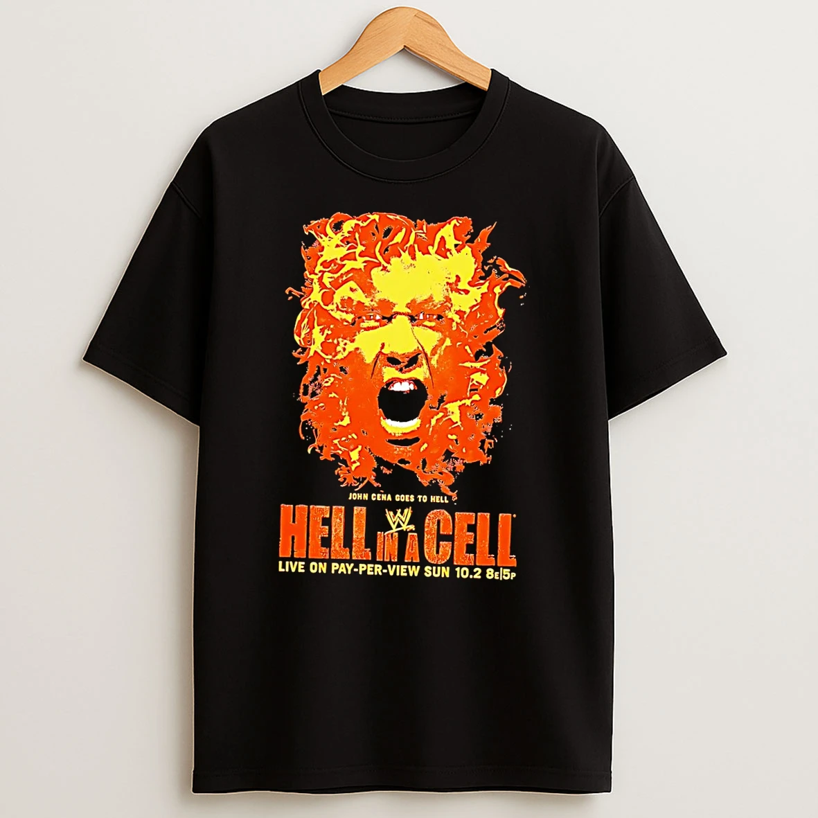 Officials Wwe Hell In A Cell John Cena Flaming Face Black Premium T Shirt Sweatshirt Hoodie