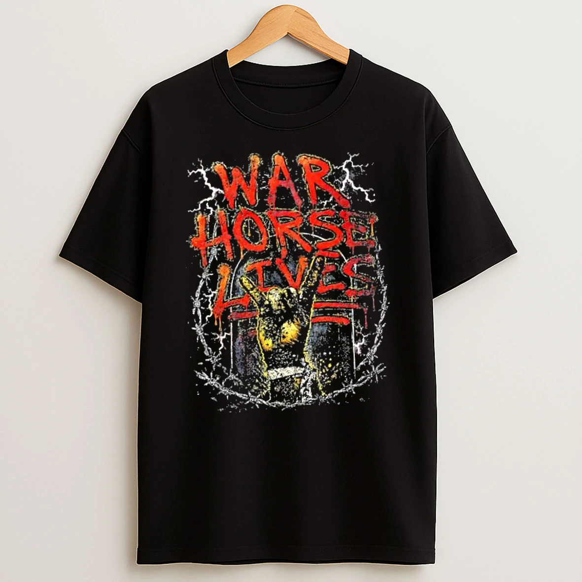 Officials War Horse Lives Hand Sign Rock N Roll Motif Heavy Metal Band Music Concert Premium T Shirt Sweatshirt Hoodie