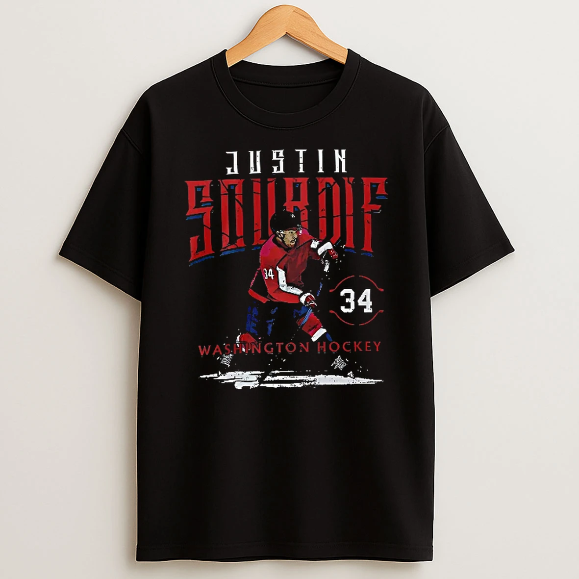 Officials Washington Hockey Justin Sourdif 34 Player Skating Ice Distressed Cutout Youth T Shirt Sweatshirt