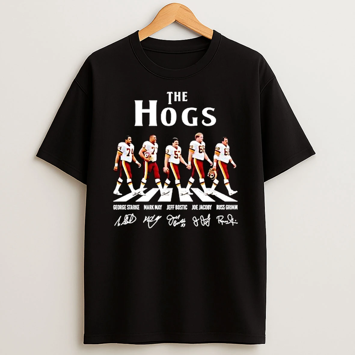 Officials Washington Redskins Nfl The Hogs George Starke Mark May Roster Players Walking Abbey Road Crosswalk Premium T Shirt Sweatshirt Hoodie
