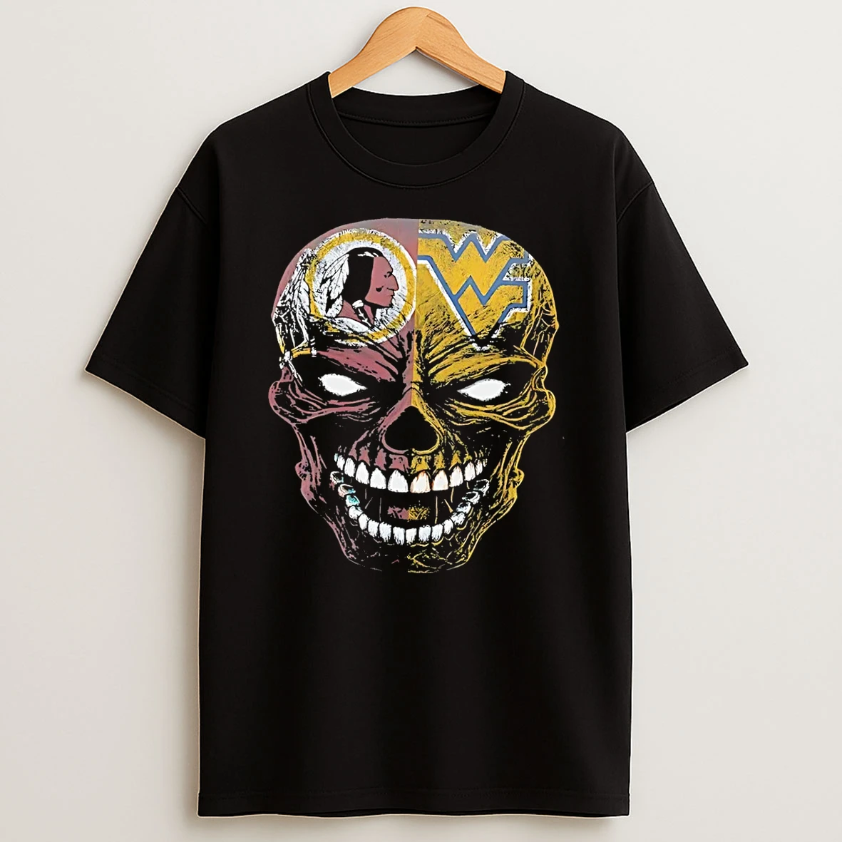 Officials Washington Redskins West Virginia Mountaineers Skull Black Premium T Shirt Sweatshirt Hoodie
