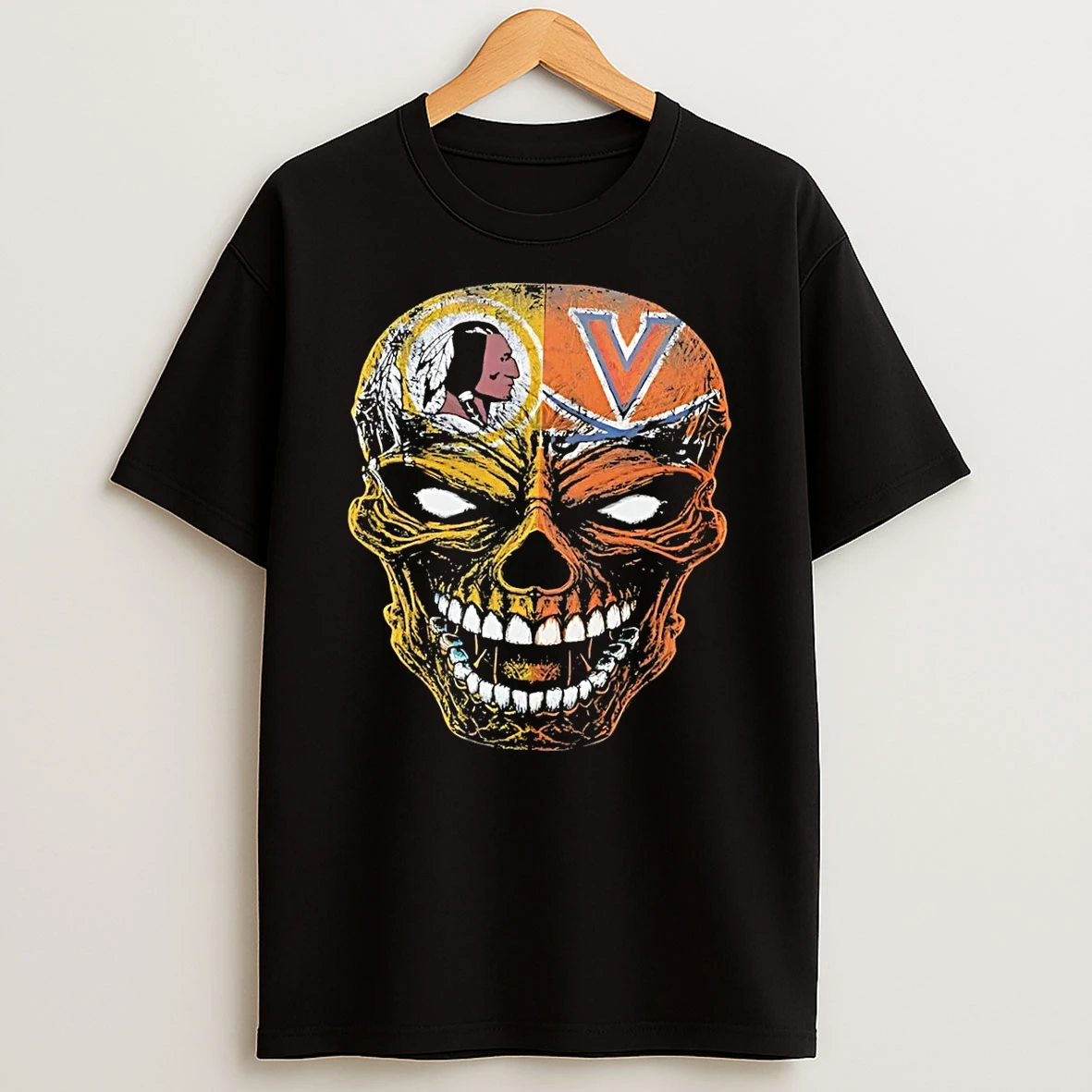 Officials Washington Redskins And Uva Split Face Skull Black Premium T Shirt Sweatshirt Hoodie
