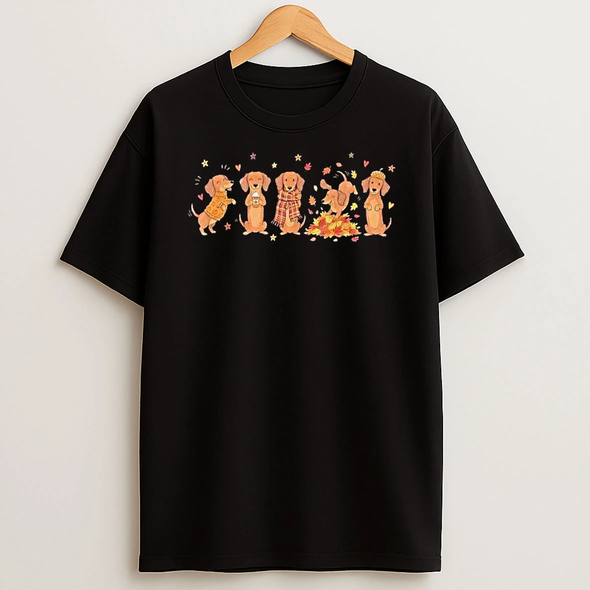 Officials Watercolor Cartoon Dachshunds Celebrating Autumn Season Premium T Shirt Sweatshirt Hoodie