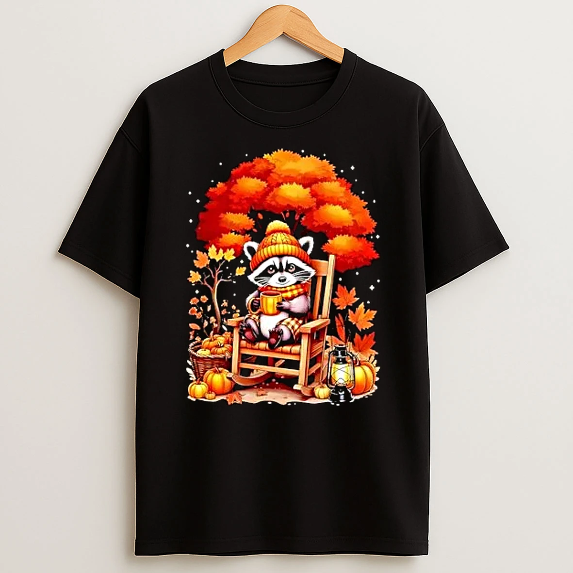 Officials Watercolor Cartoon Raccoon Rocking Chair Autumn Pumpkins Premium T Shirt Sweatshirt Hoodie