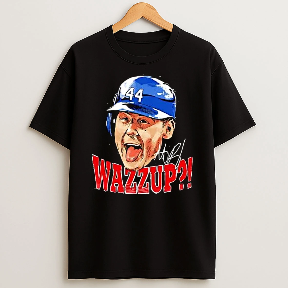 Officials Wazzup Baseball Player Sticking Tongue Out Helmet 44 Cartoon Caricature T Shirt Sweatshirt