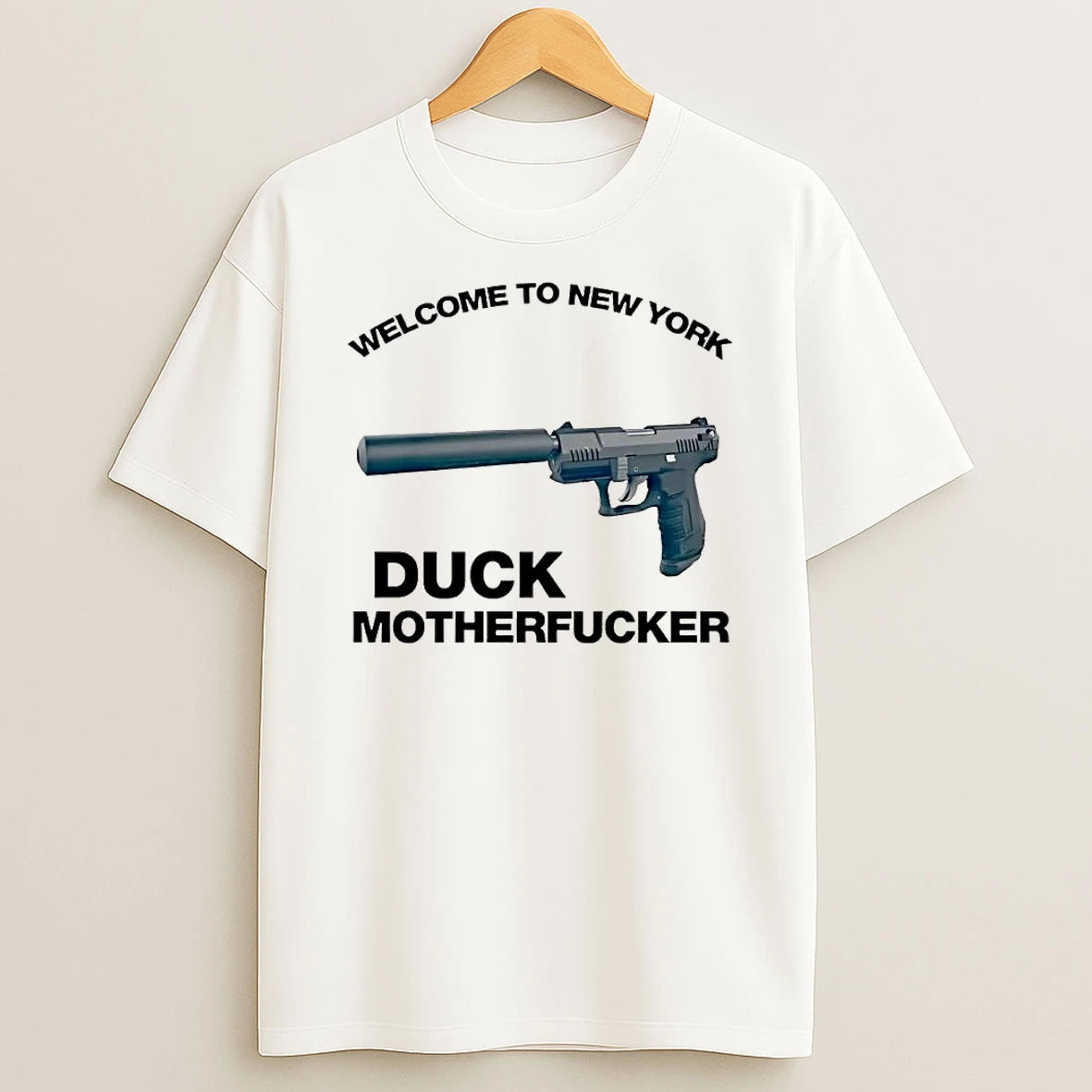 Officials Welcome To New York Duck Motherfucker Silenced Black Handgun Suppressor Premium T Shirt Sweatshirt Hoodie
