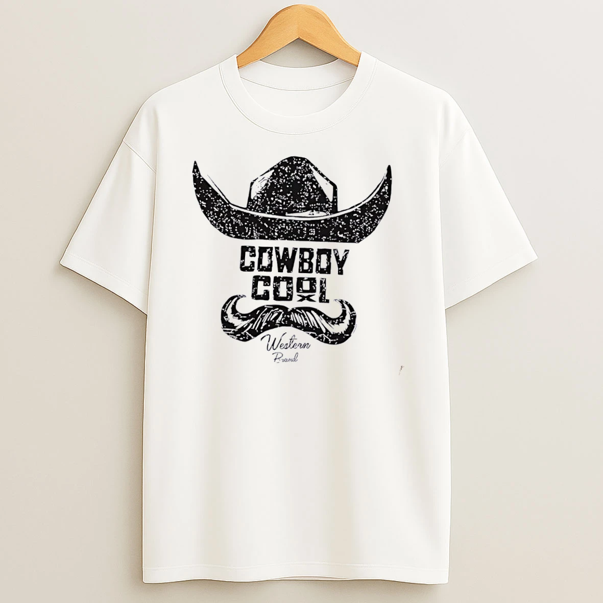 Officials Western Brand Cowboy Hat Handlebar Mustache Distressed Line Art White Womens T Shirt Sweatshirt