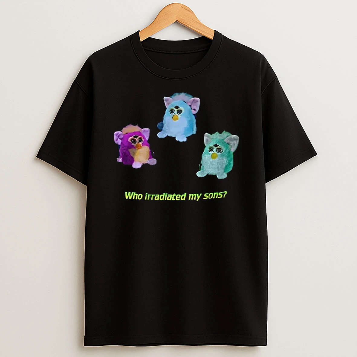 Officials Who Irradiated My Sons Three Glowing Furby Stuffed Toys Dark Background Neon Youth T Shirt Sweatshirt