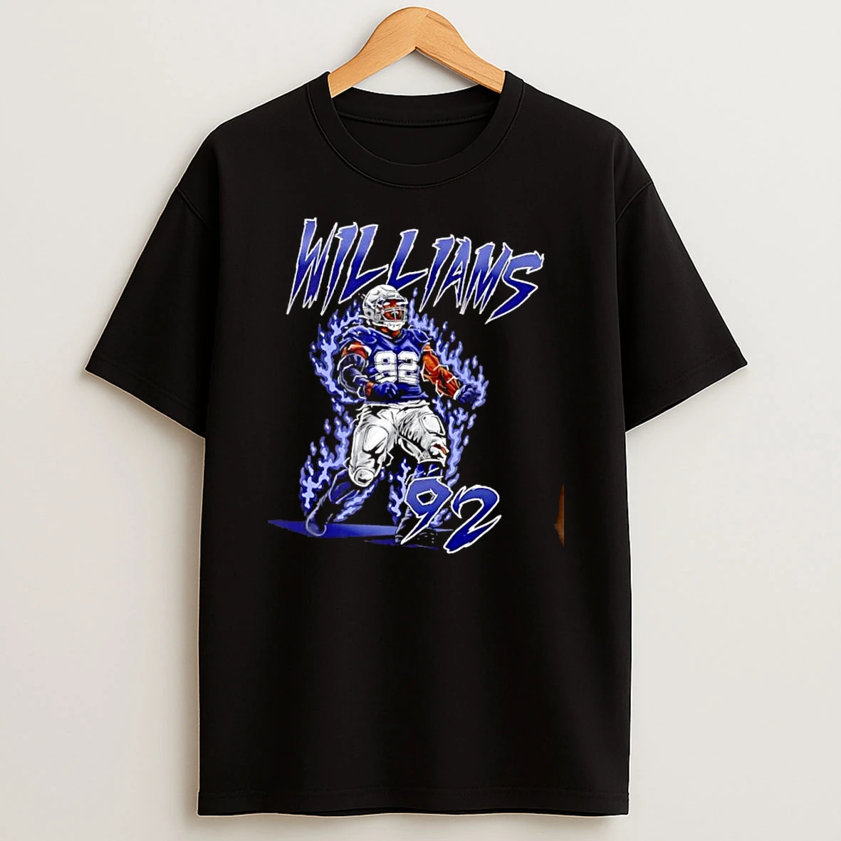 Officials Williams 92 Screaming Football Player Blue Electric Flames Mens T Shirt Sweatshirt