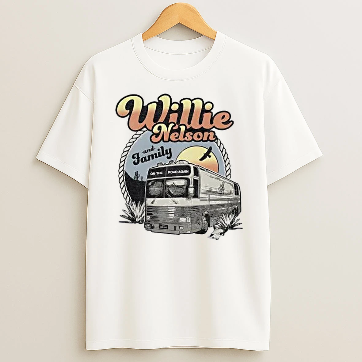 Officials Willie Nelson And Family Vintage On The Road Again Bus Premium T Shirt Sweatshirt Hoodie