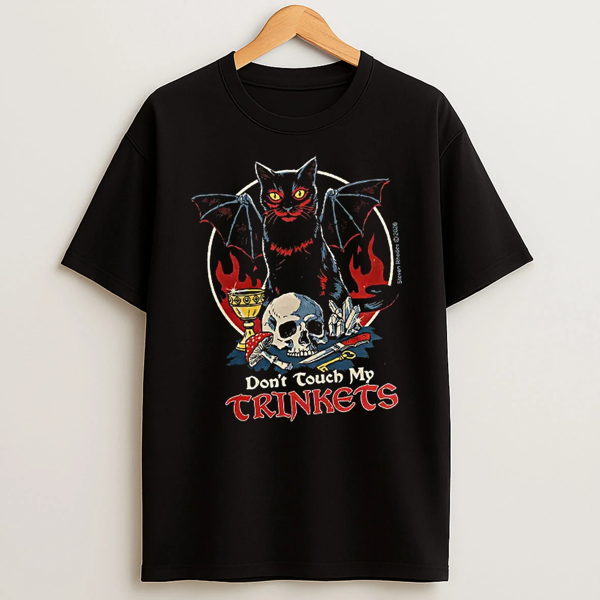 Officials Winged Black Cat Skull Dont Touch My Trinkets Steven Rhodes Women T Shirt Sweatshirt