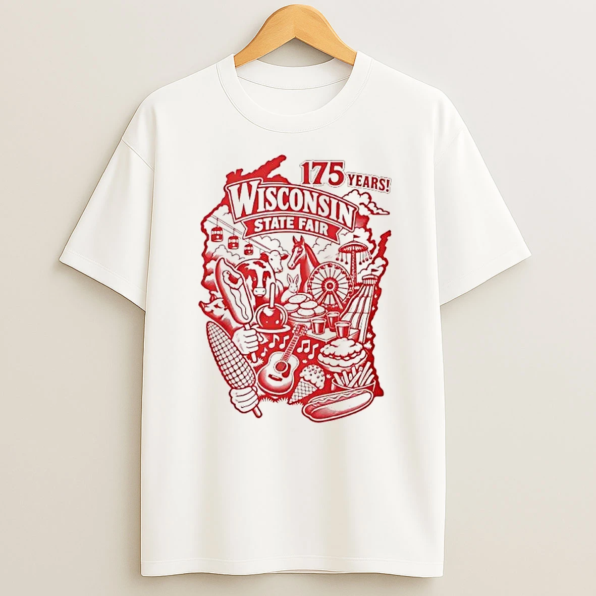 Officials Wisconsin State Fair 175 Years Map Shape Carnival Food Rides Line Art T Shirt Sweatshirt