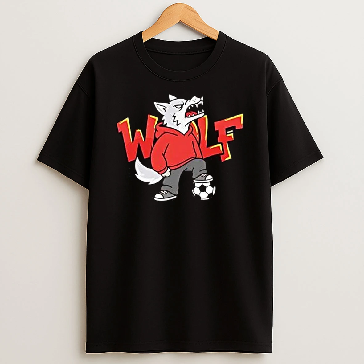 Officials Wolf Cartoon Howling Animal Red Black Pants Soccer Ball T Shirt Sweatshirt
