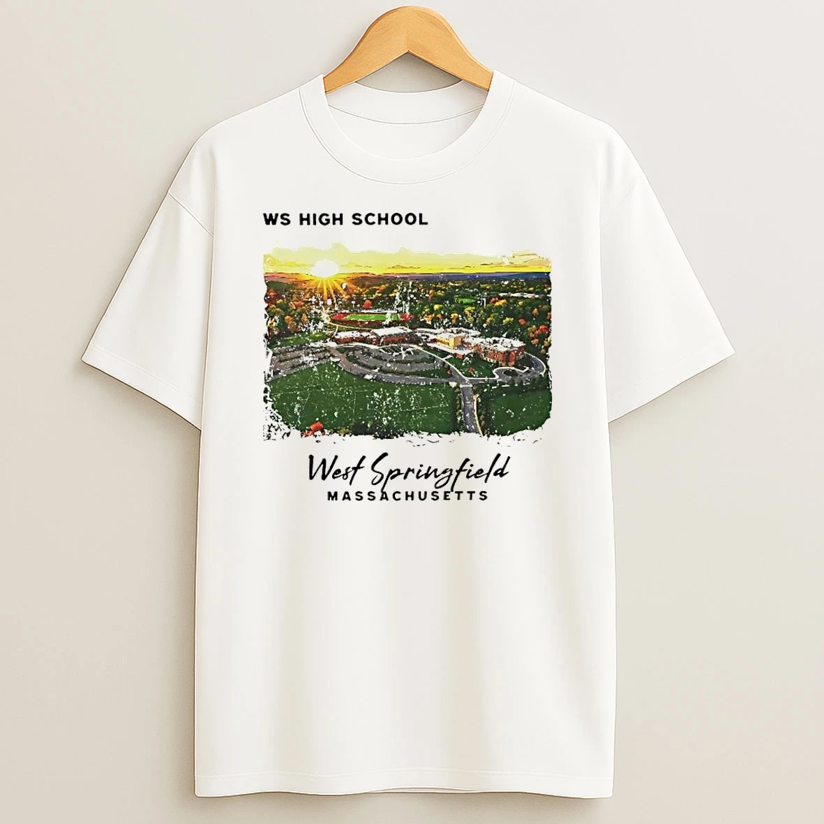 Officials Ws High School West Springfield Massachusetts Aerial Sunset Campus Landscape Watercolor T Shirt Sweatshirt