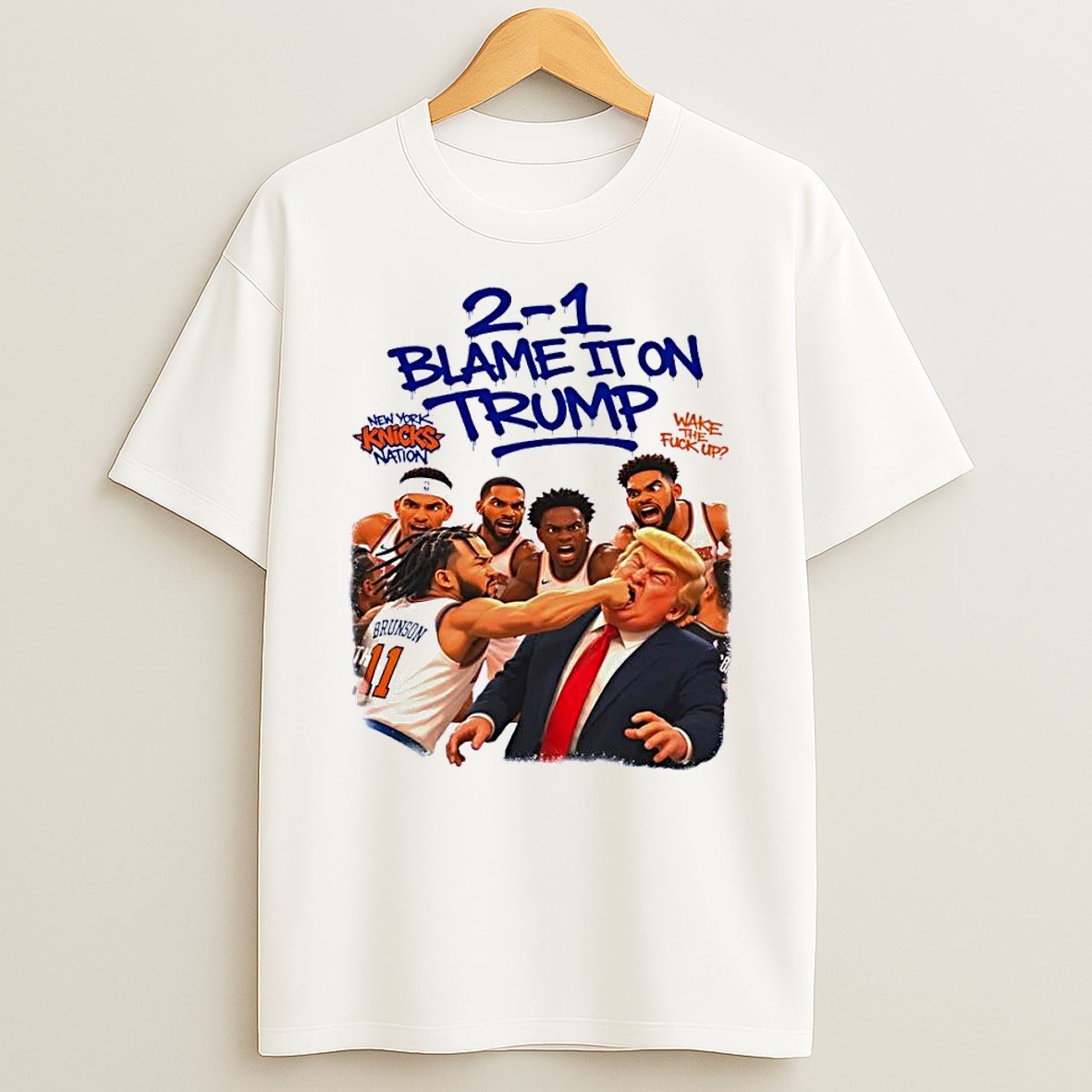 Original New York Knicks Nation Jalen Brunson Punches Donald Trump 2 1 Blame It On Trump White T Shirt