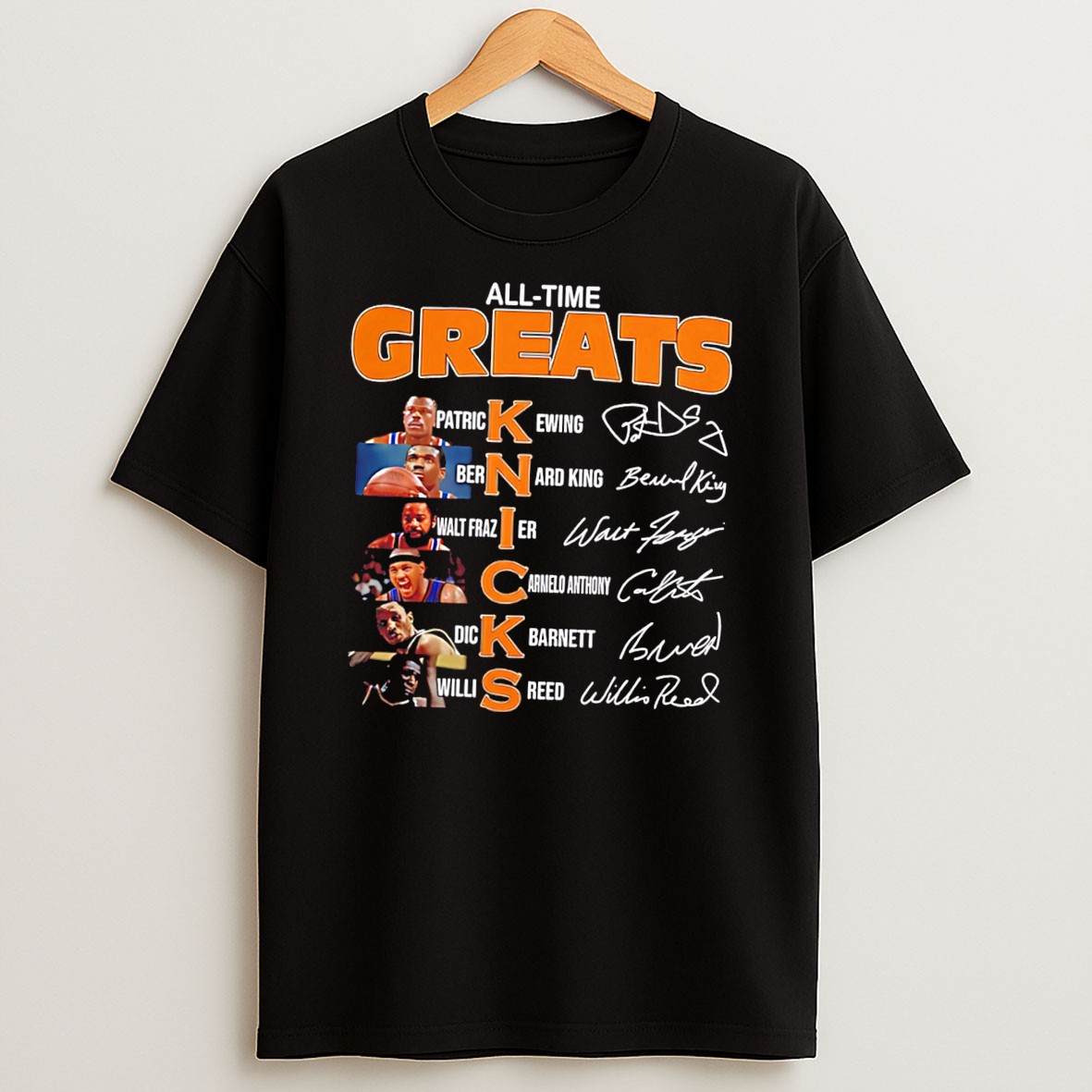 Original New York Knicks All Time Greats Team Members Collage Signature Tee T Shirt